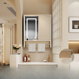 Engineered Wood Light Yellow Frameless Vanity Cabinet Image - 2