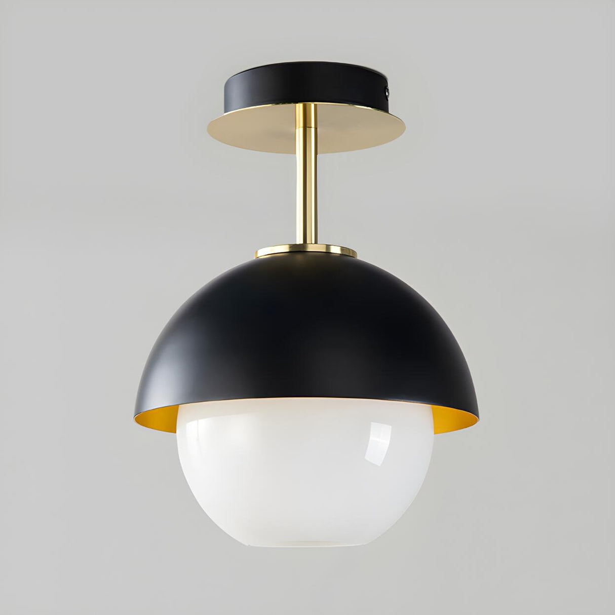 Entrance Black Dome Glass Orb Semi-Flush Mount Light Image - 5