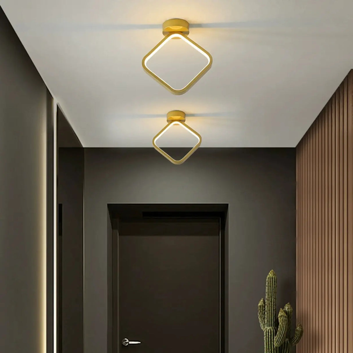 Entrance Chic Gold Square Semi-Flush Mount Ceiling Lamp Image - 15