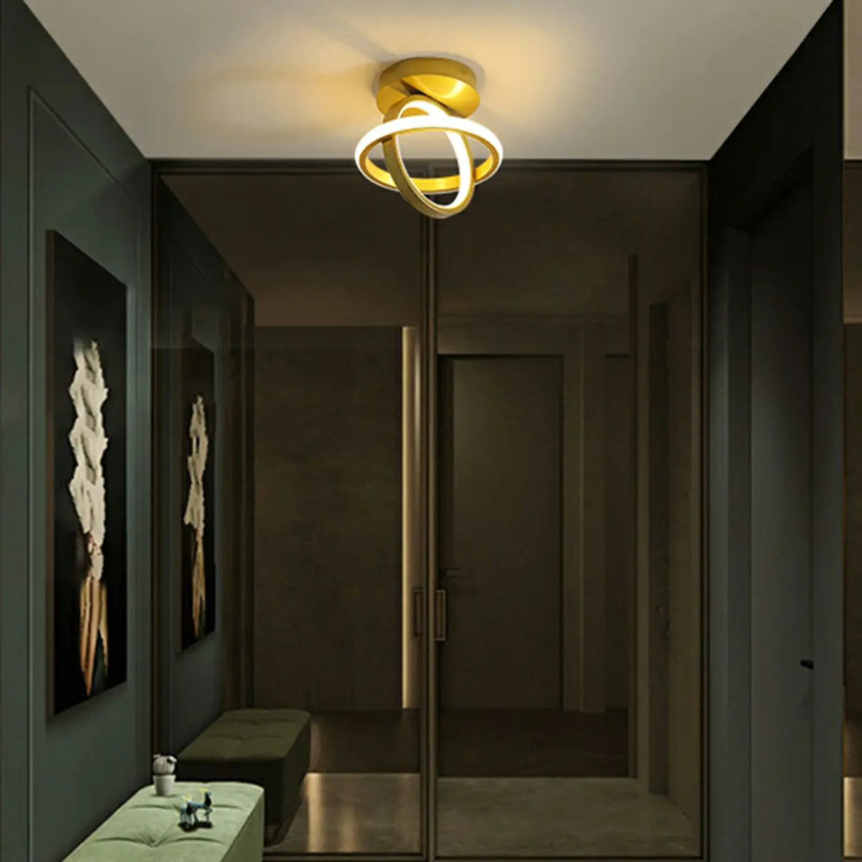 Entrance Chic Gold Square Semi-Flush Mount Ceiling Lamp Image - 3