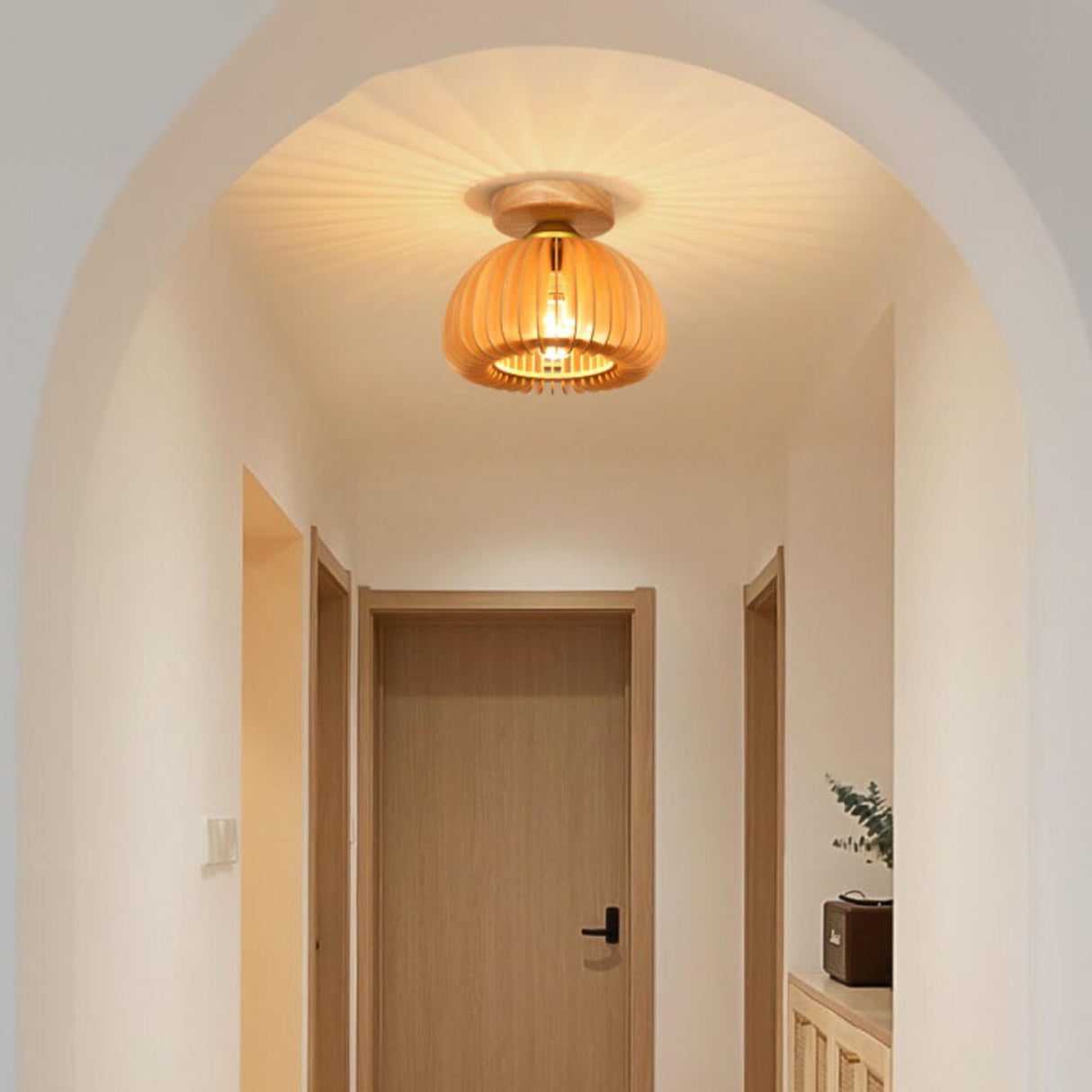 Entrance Dome Wood Semi-Flush Mount Ceiling Light Image - 1