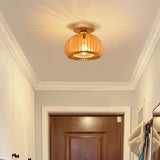 Entrance Dome Wood Semi-Flush Mount Ceiling Light Image - 2