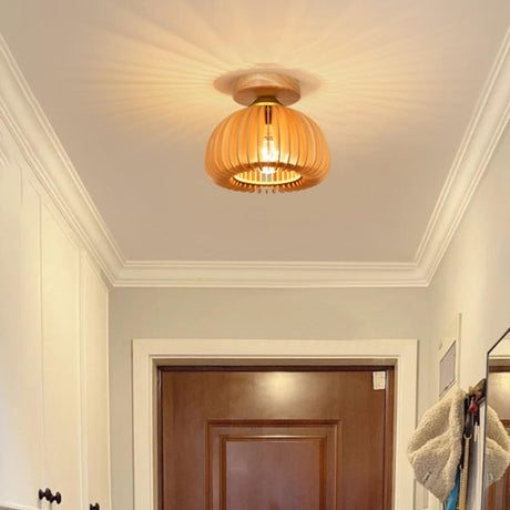 Entrance Dome Wood Semi-Flush Mount Ceiling Light Image - 2