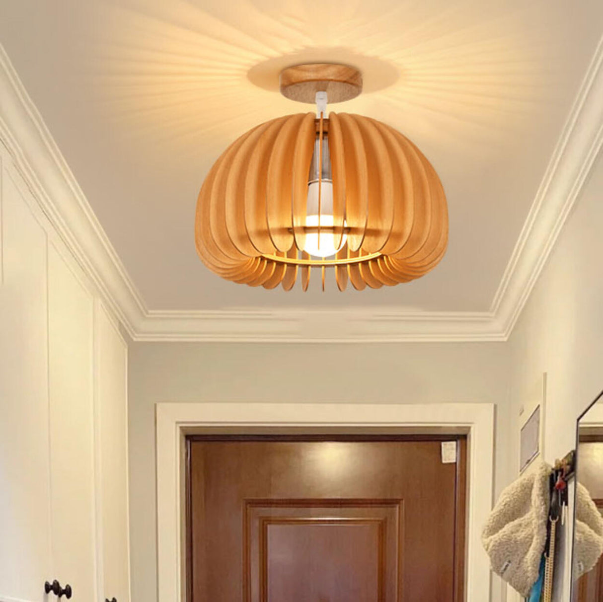 Entrance Dome Wood Semi-Flush Mount Ceiling Light Image - 3