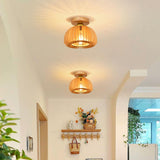 Entrance Dome Wood Semi-Flush Mount Ceiling Light Image - 4