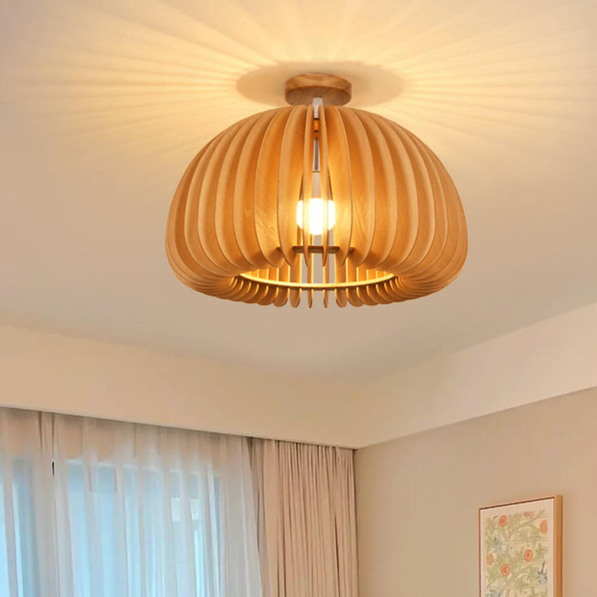 Entrance Dome Wood Semi-Flush Mount Ceiling Light Image - 5