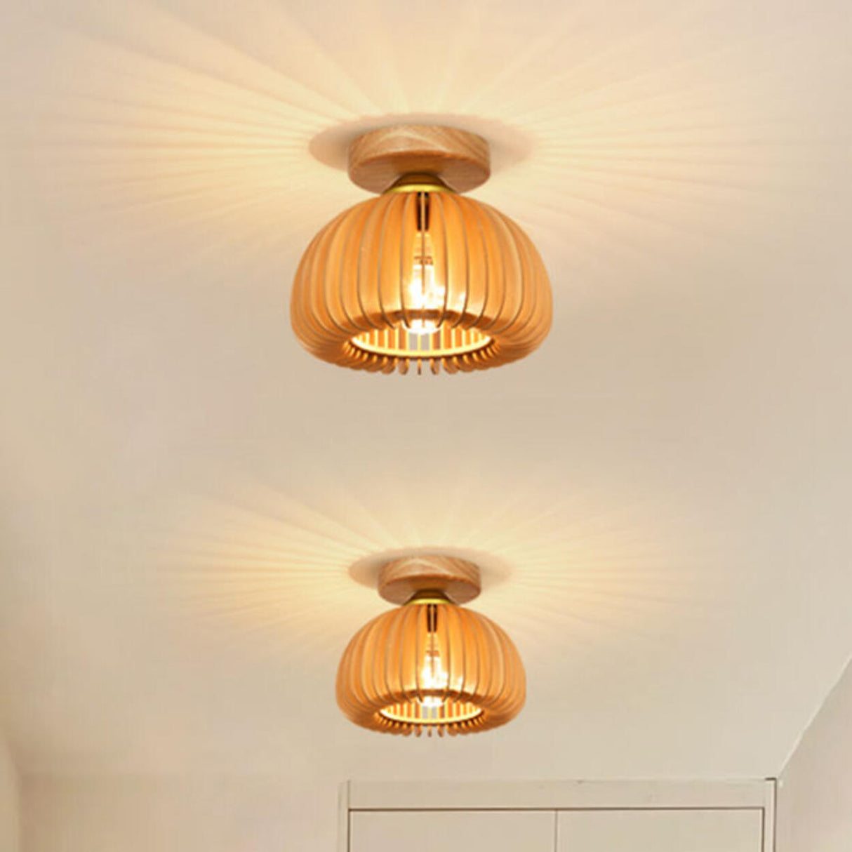 Entrance Dome Wood Semi-Flush Mount Ceiling Light Image - 7