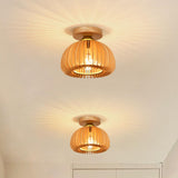 Entrance Dome Wood Semi-Flush Mount Ceiling Light Image - 7