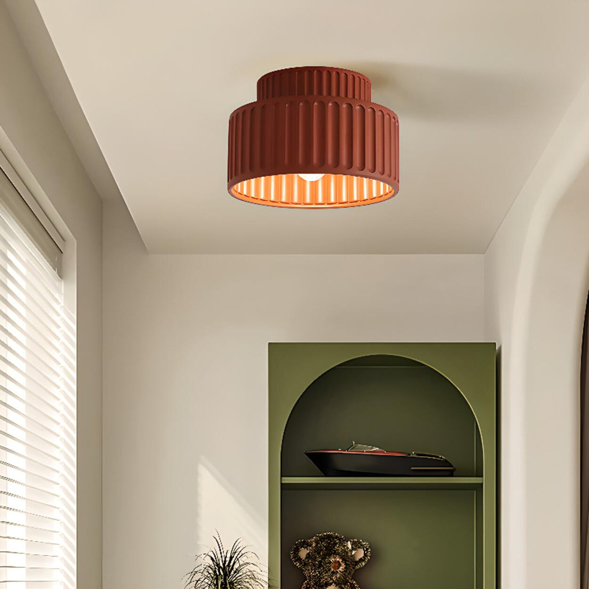 Entrance Green Resin Cylinder Flush Mount Ceiling Light Image - 2