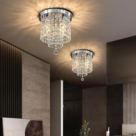 Entrance Luxury Crystal Circle Flush Mount Ceiling Light Image - 2