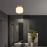 Entrance Mini Cylinder Gold Glass Semi-Flush Mount Lamp Image - 1