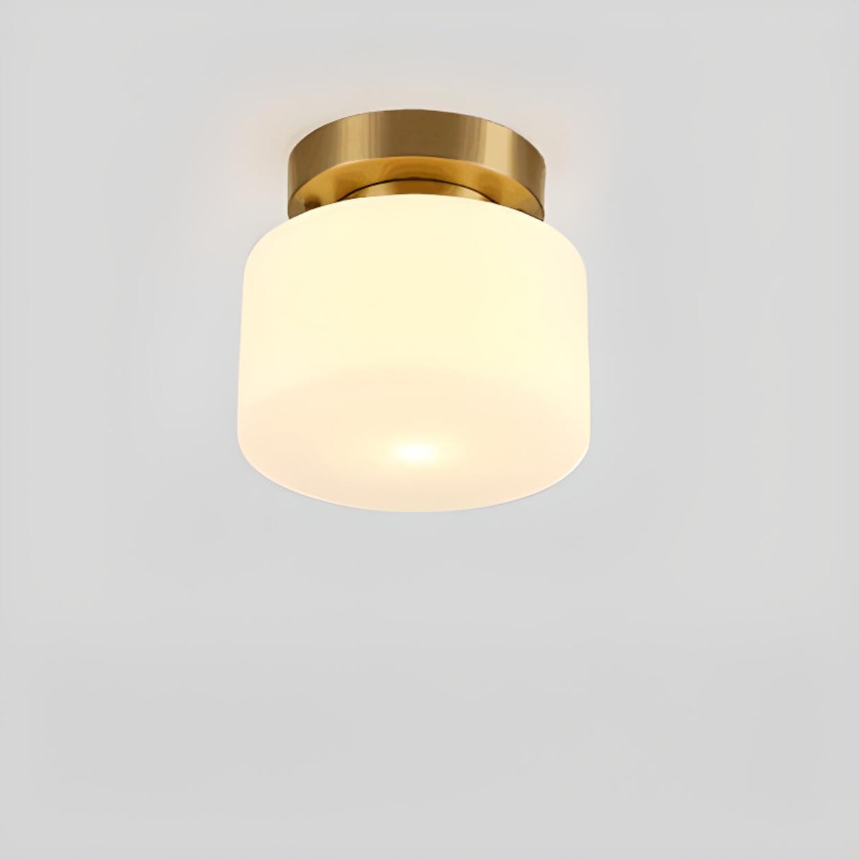 Entrance Mini Cylinder Gold Glass Semi-Flush Mount Lamp Image - 3