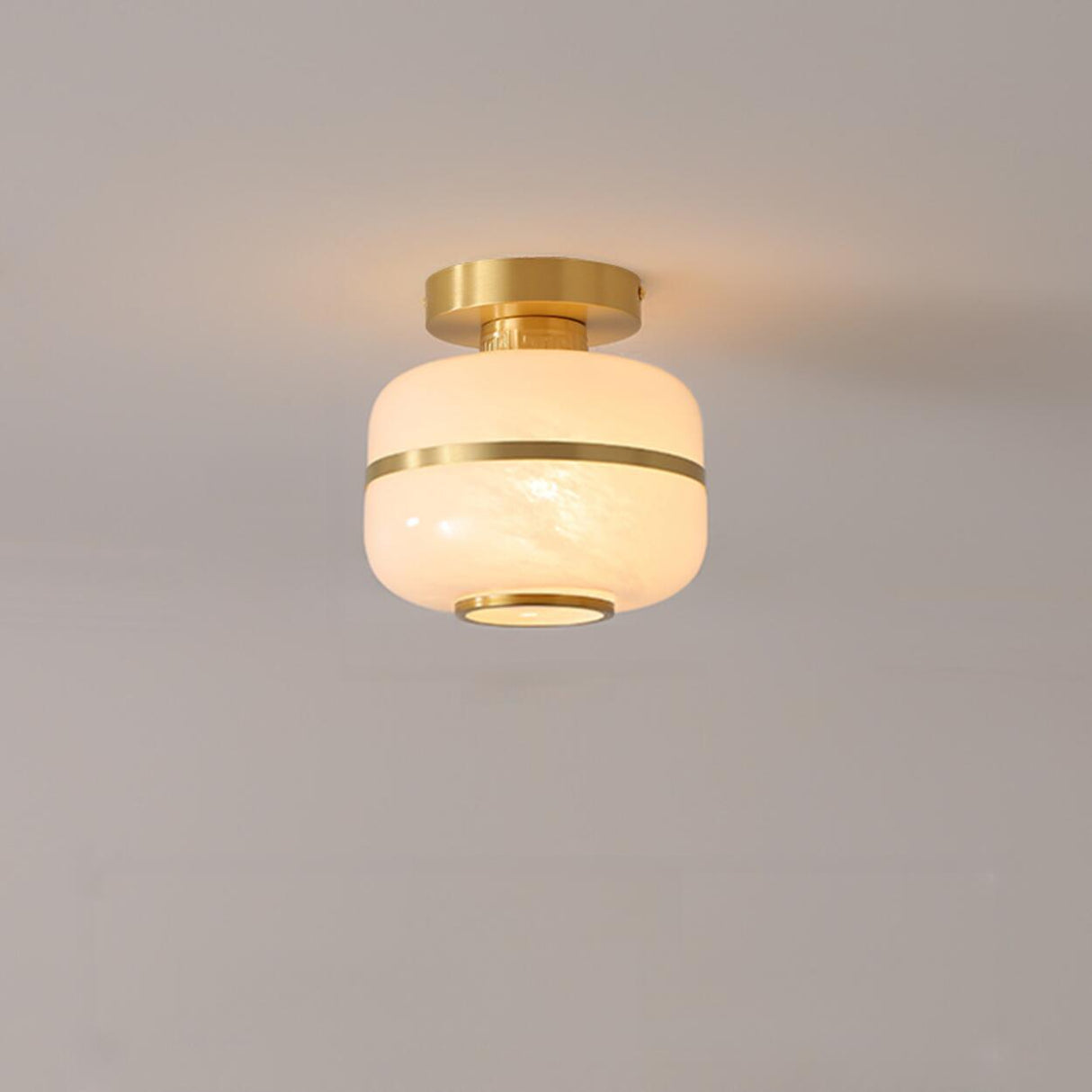 Entrance Mini Cylinder Gold Glass Semi-Flush Mount Lamp Image - 5