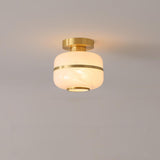 Entrance Mini Cylinder Gold Glass Semi-Flush Mount Lamp Image - 5