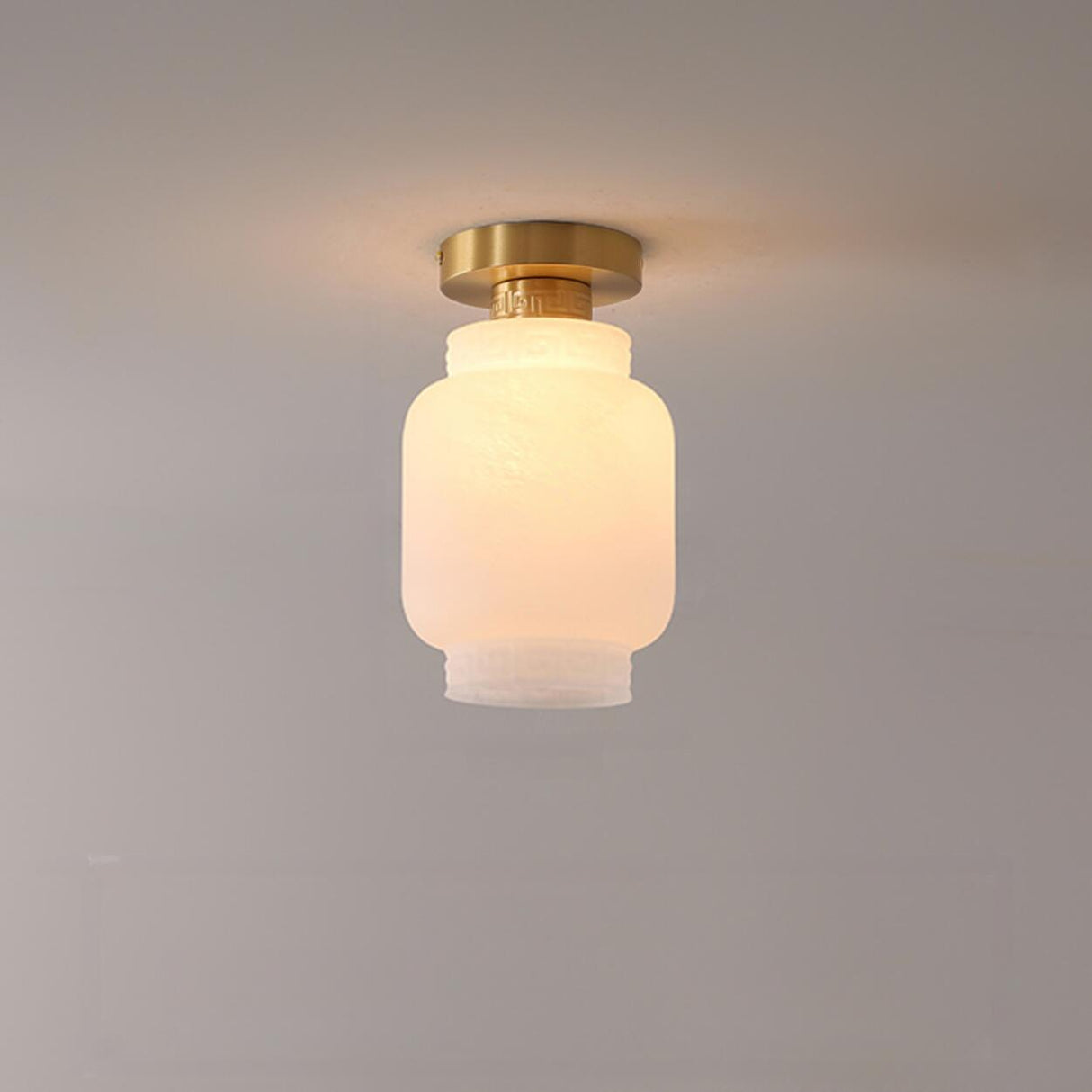 Entrance Mini Cylinder Gold Glass Semi-Flush Mount Lamp Image - 7