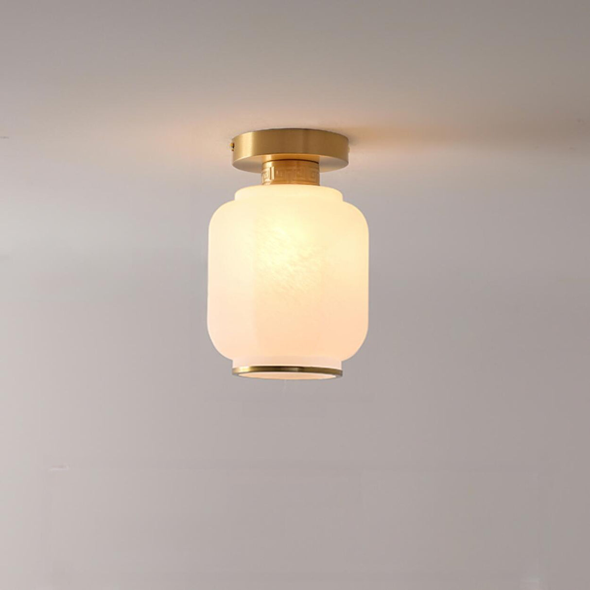 Entrance Mini Cylinder Gold Glass Semi-Flush Mount Lamp Image - 9