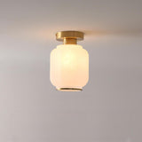 Entrance Mini Cylinder Gold Glass Semi-Flush Mount Lamp Image - 9