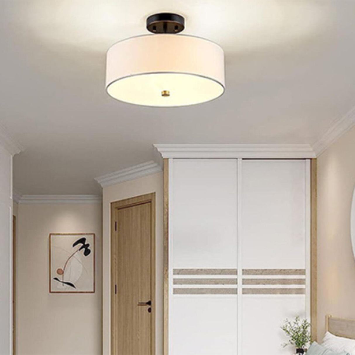 Entrance Mini Fabric Cylinder Semi-Flush Mount Lamp Image - 4