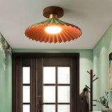 Entrance Mini Green Wood Cone Semi-Flush Mount Light Image - 1