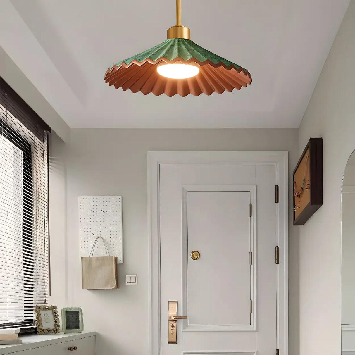 Entrance Mini Green Wood Cone Semi-Flush Mount Light Image - 12