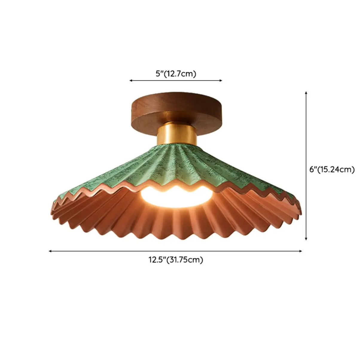 Entrance Mini Green Wood Cone Semi-Flush Mount Light 