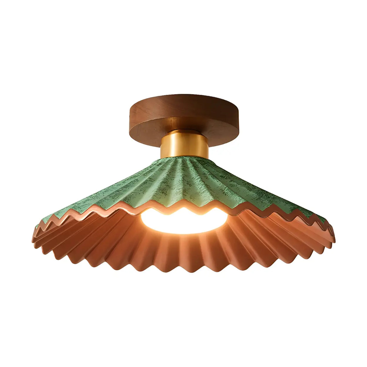 Entrance Mini Green Wood Cone Semi-Flush Mount Light Image - 5