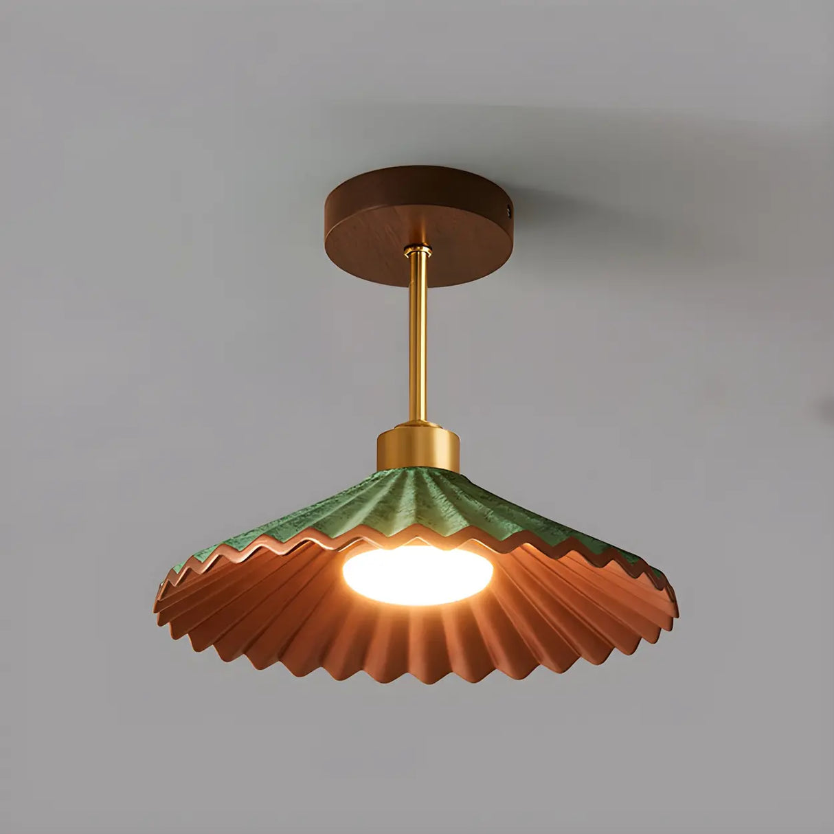 Entrance Mini Green Wood Cone Semi-Flush Mount Light Image - 6