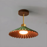 Entrance Mini Green Wood Cone Semi-Flush Mount Light Image - 6