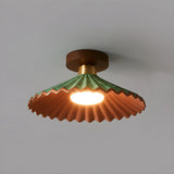 Entrance Mini Green Wood Cone Semi-Flush Mount Light Image - 7