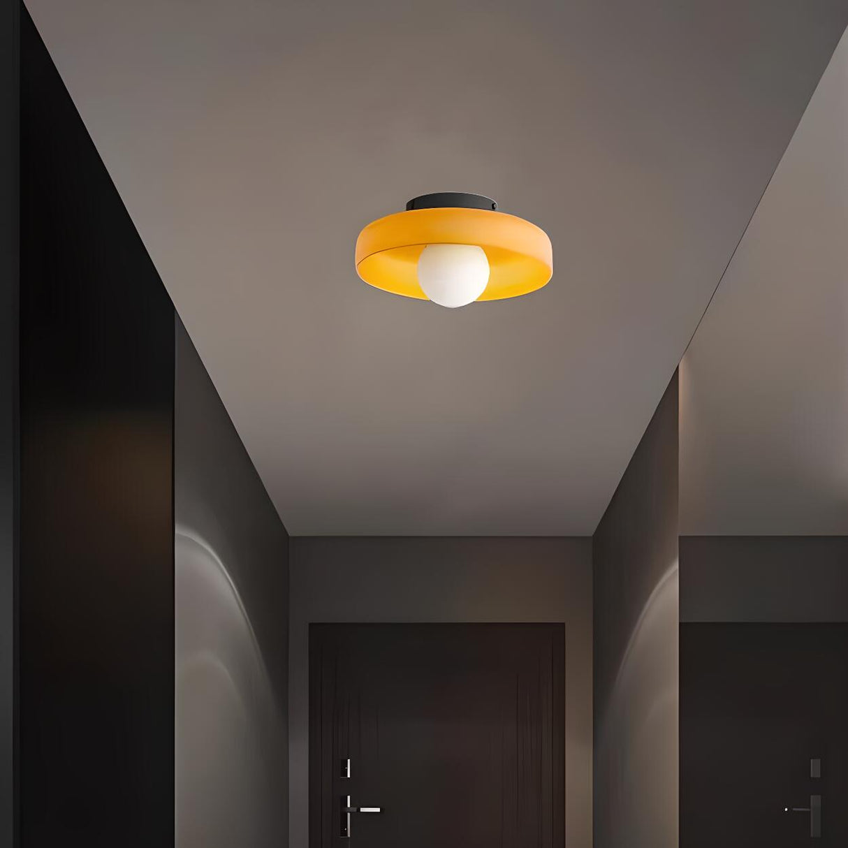 Entrance Mini Yellow Barn Semi-Flush Mount Ceiling Lamp Image - 4