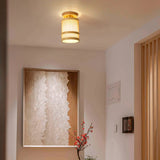 Entrance Natural Wood Cylinder Semi-Flush Mount Light Image - 1