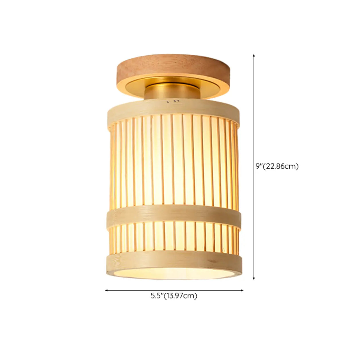 Entrance Natural Wood Cylinder Semi-Flush Mount Light 