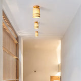 Entrance Natural Wood Cylinder Semi-Flush Mount Light Image - 3