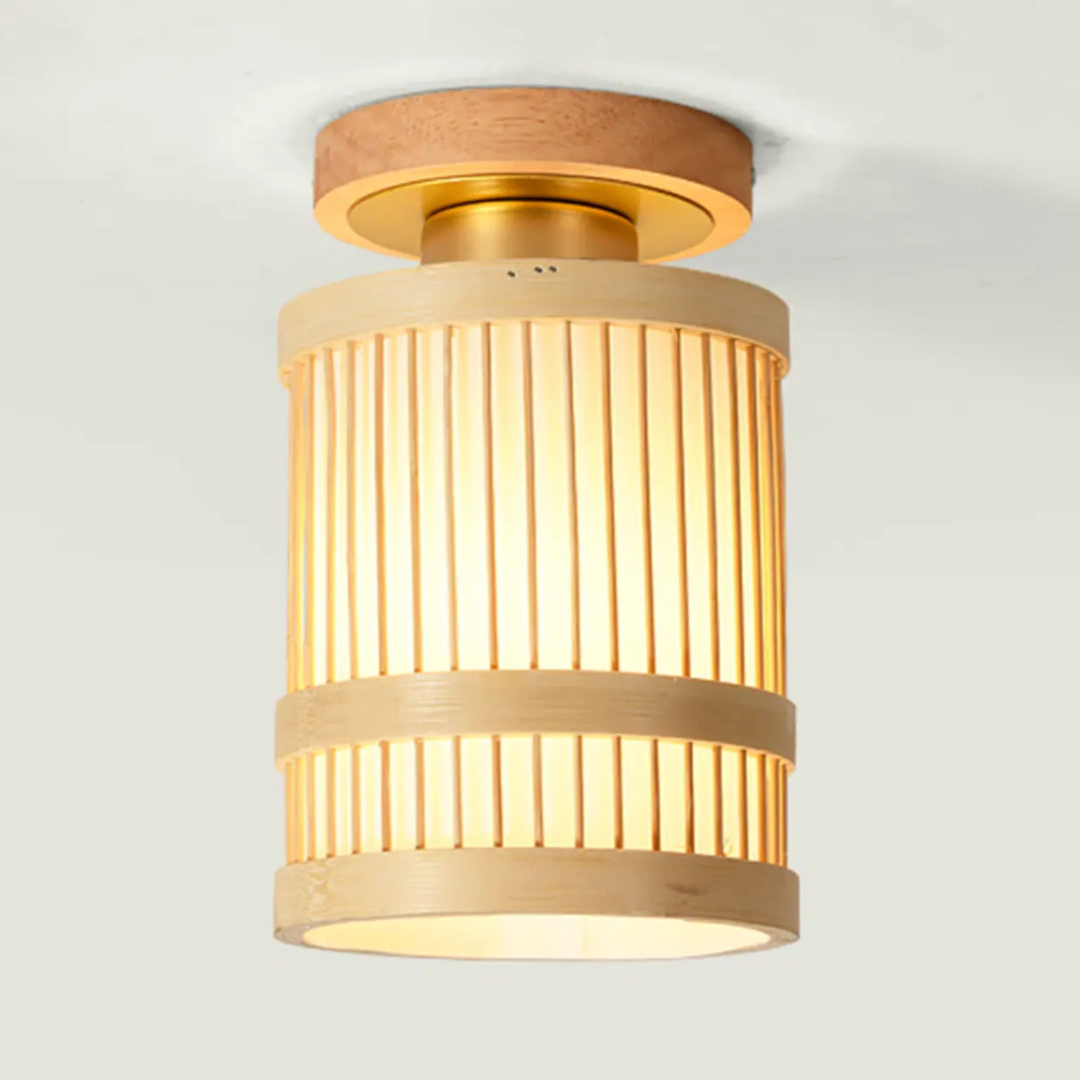 Entrance Natural Wood Cylinder Semi-Flush Mount Light Image - 4