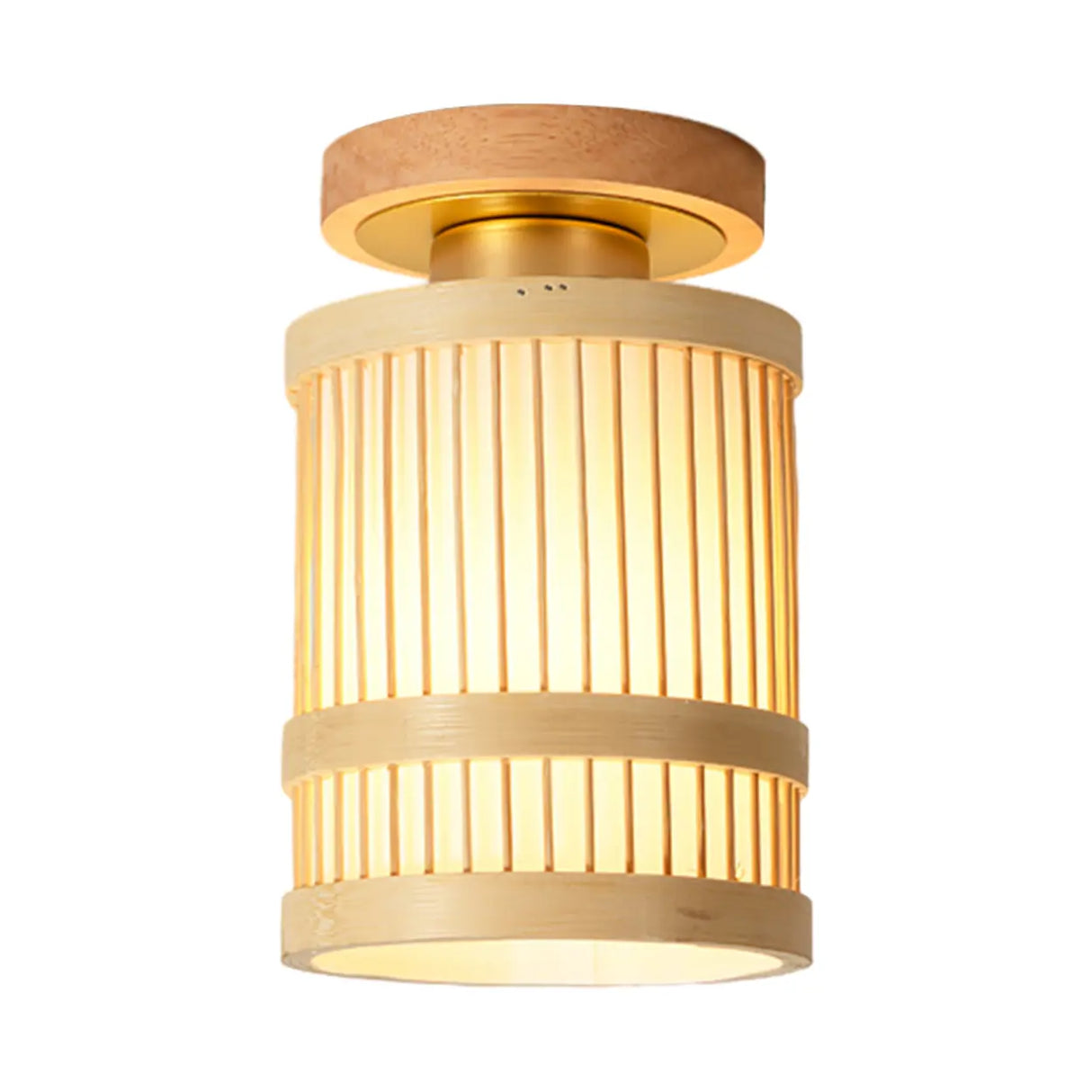 Entrance Natural Wood Cylinder Semi-Flush Mount Light Image - 5