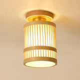 Entrance Natural Wood Cylinder Semi-Flush Mount Light Image - 6