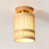 Entrance Natural Wood Cylinder Semi-Flush Mount Light Image - 7