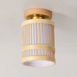 Entrance Natural Wood Cylinder Semi-Flush Mount Light Image - 8