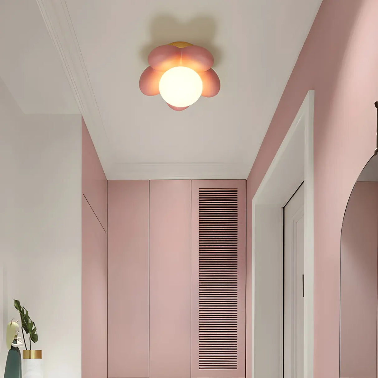 Entrance Pink Flower Resin Semi-Flush Mount Light Image - 12