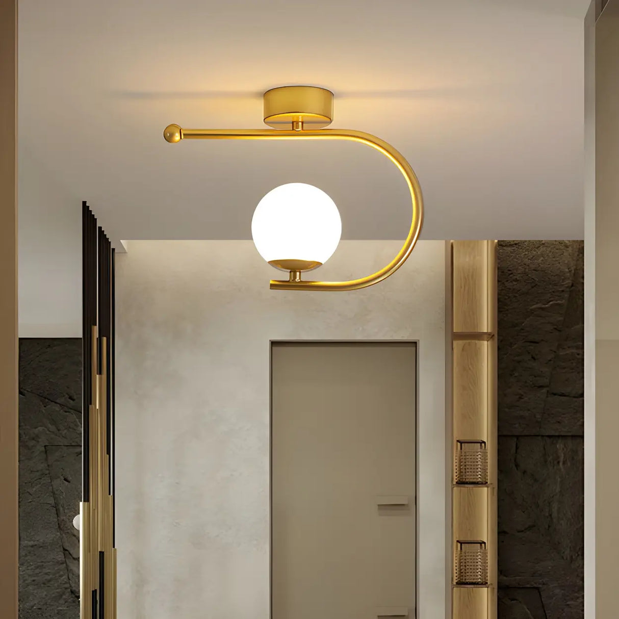 Entrance Stylish Globe Golden Semi-Flush Mount Light Image - 1