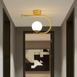 Entrance Stylish Globe Golden Semi-Flush Mount Light Image - 3