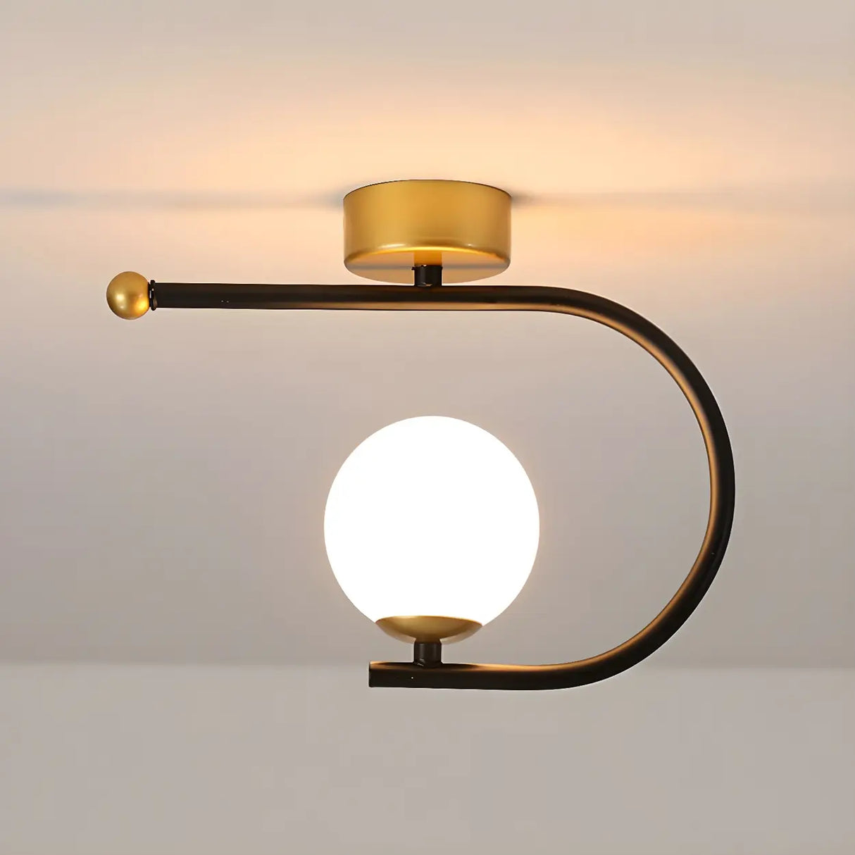 Entrance Stylish Globe Golden Semi-Flush Mount Light Image - 6