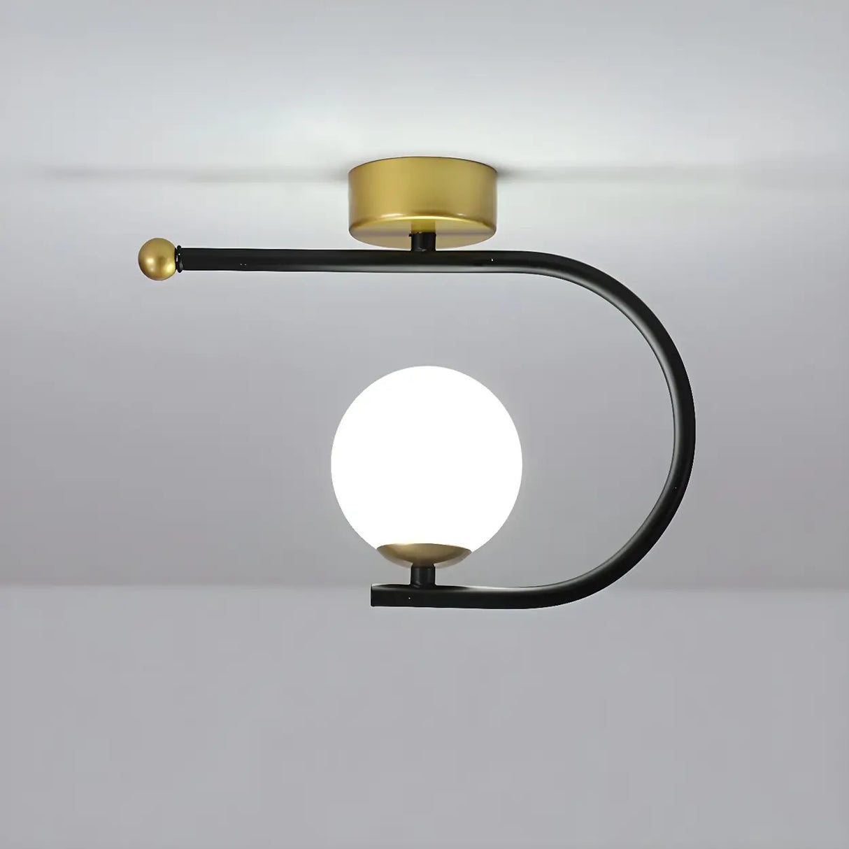 Entrance Stylish Globe Golden Semi-Flush Mount Light Image - 8