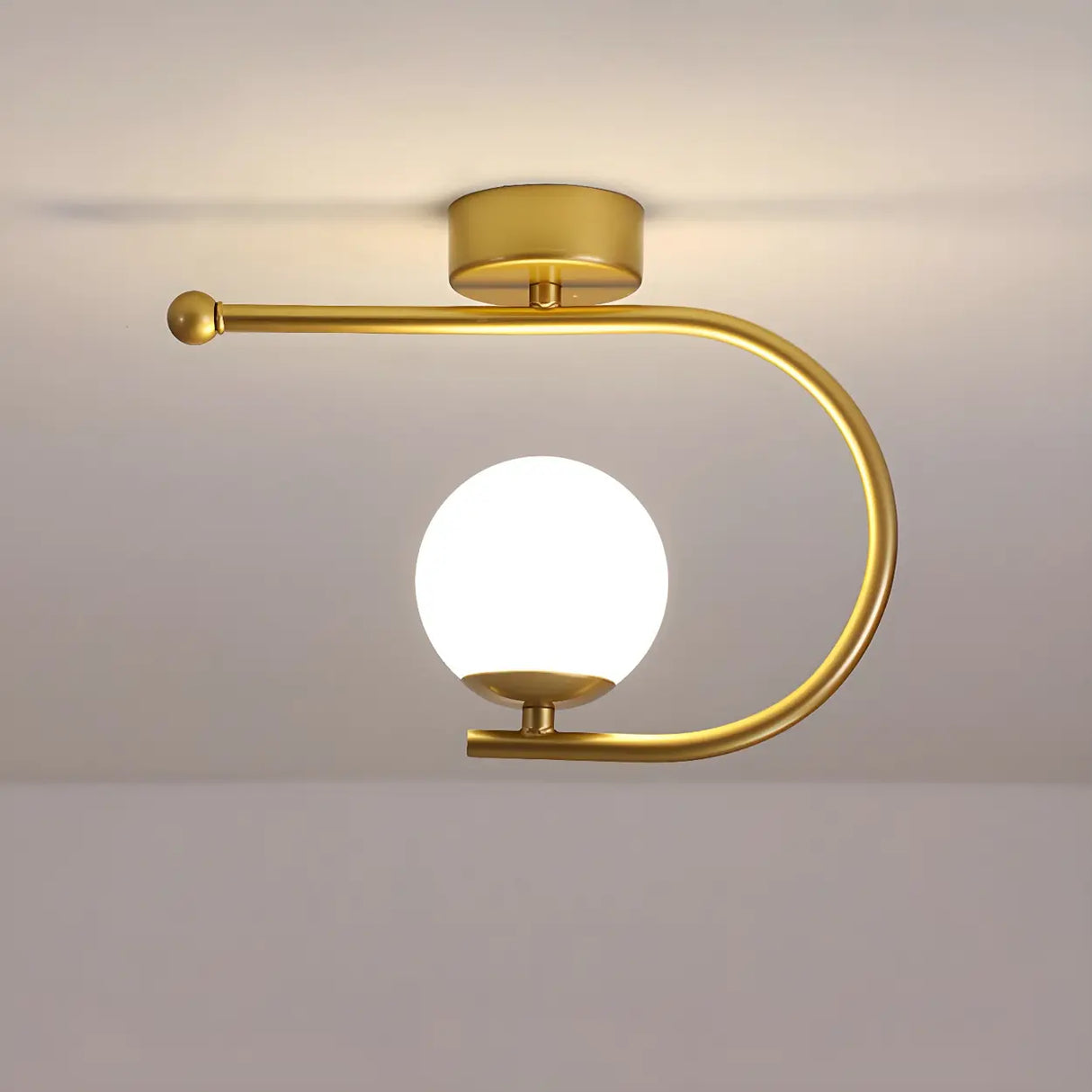 Entrance Stylish Globe Golden Semi-Flush Mount Light Image - 9