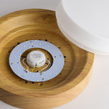 Entrance White Glass Wood Drum Flush Mount Ceiling Lamp Image - 11