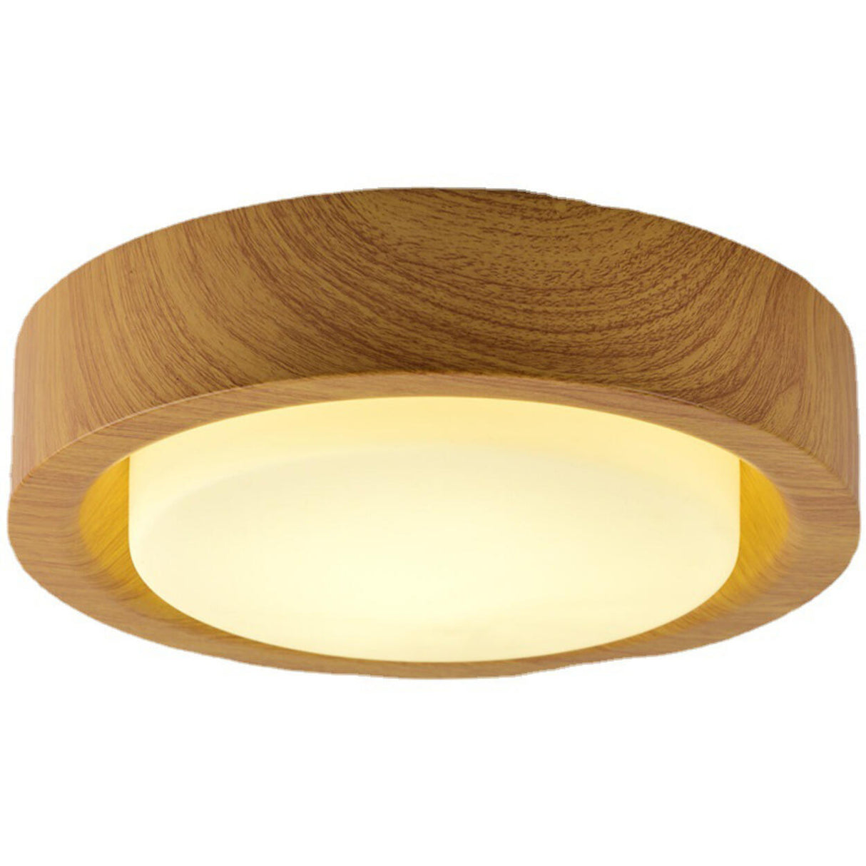 Entrance White Glass Wood Drum Flush Mount Ceiling Lamp Image - 7