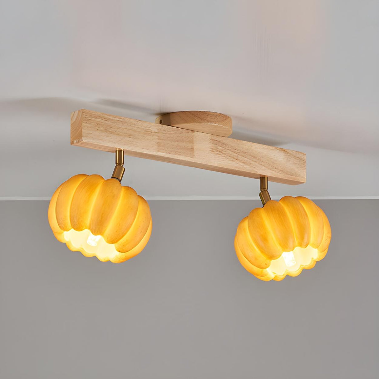 Entrance Yellow Pumpkin Wooden Semi-Flush Mount Light Image - 13