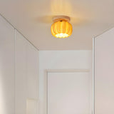 Entrance Yellow Pumpkin Wooden Semi-Flush Mount Light Image - 18