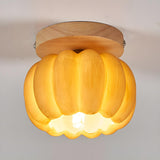 Entrance Yellow Pumpkin Wooden Semi-Flush Mount Light Image - 2