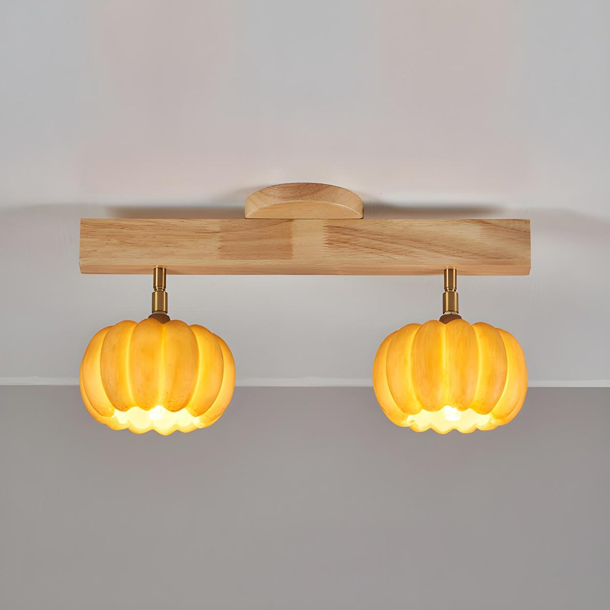 Entrance Yellow Pumpkin Wooden Semi-Flush Mount Light Image - 4